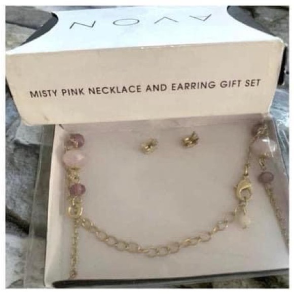 Vintage Box Avon Misty Pink Cabochon Beads Rhinestones Necklace Earrings New Set - Picture 6 of 7